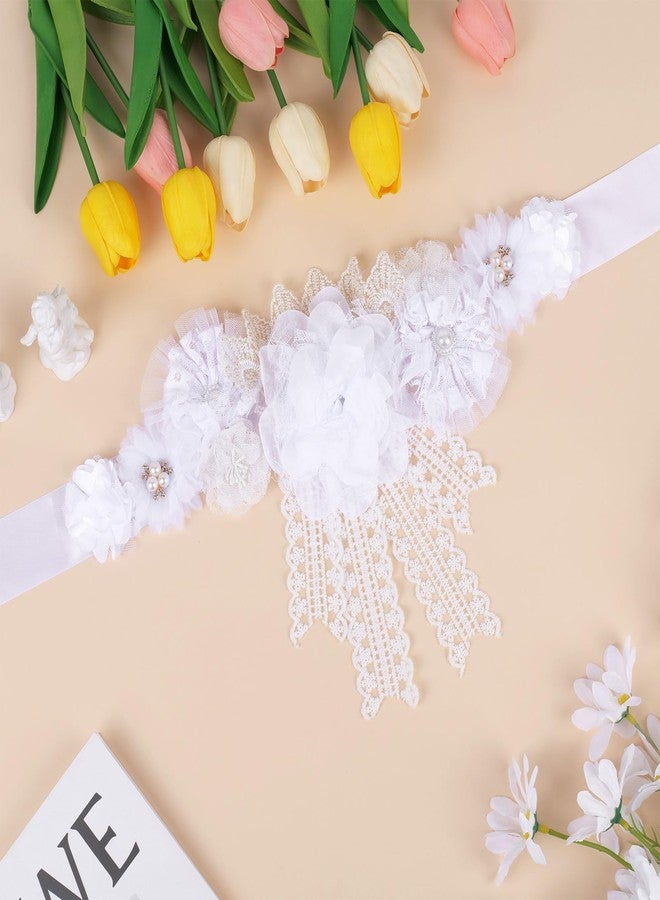 Cheerupp White Lace Boho Baby Shower Maternity Sash - White Lace Flower Theme Baby Shower Belly Belt, Mom to Be Photo Props Party Decorations - Image 3
